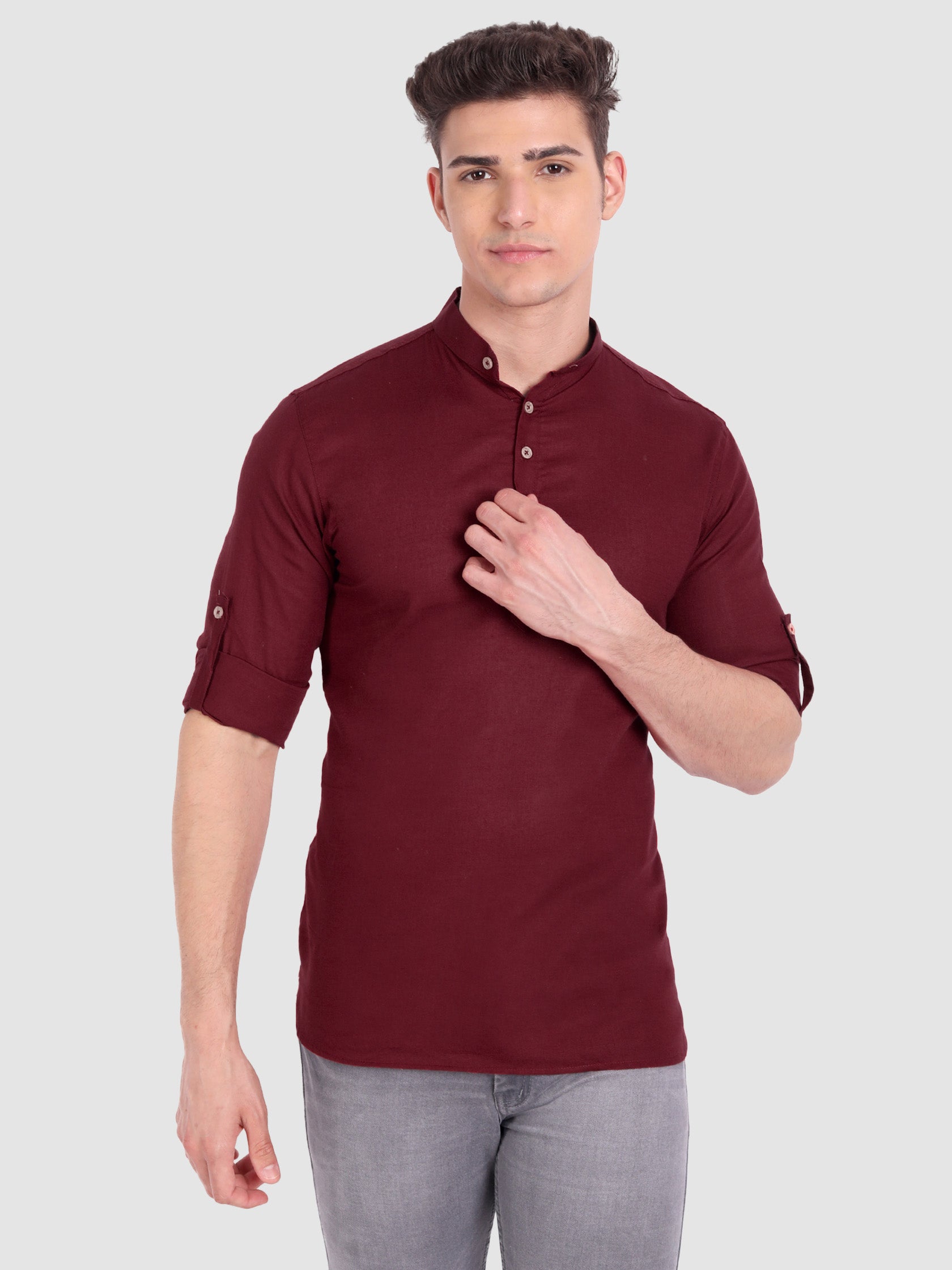 BULL FIRE Men Full Sleeve Roll Up Style Chinese Collar Cotton Kurta Main image