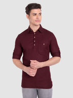 BULL FIRE Men Full Sleeve Roll Up Sleeve Style Spread Collar Pure Cotton Kurta