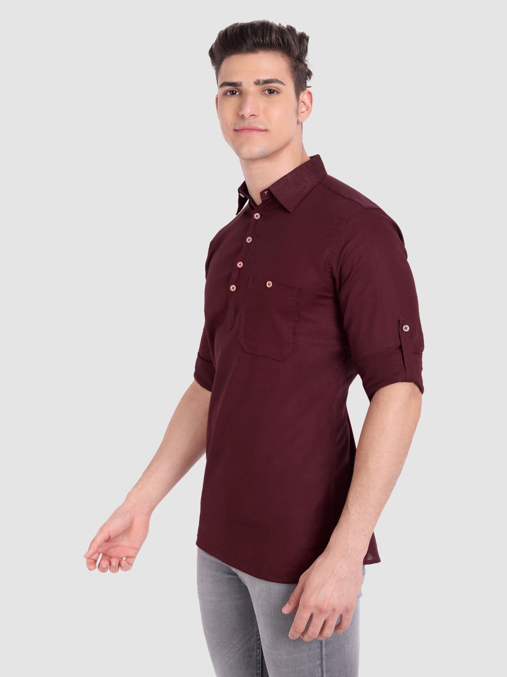 BULL FIRE Men Full Sleeve Roll Up Sleeve Style Spread Collar Pure Cotton Kurta