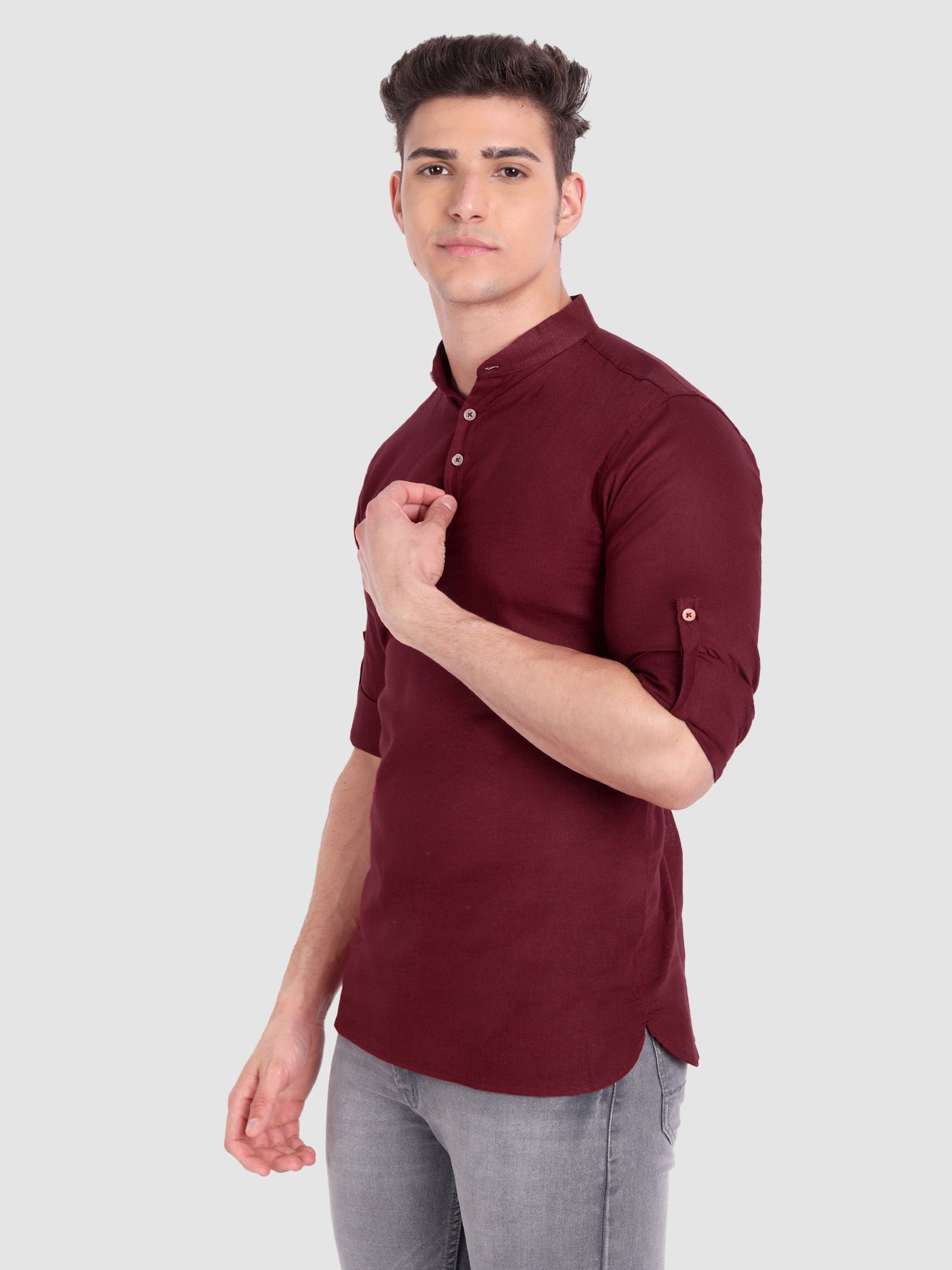 BULL FIRE Men Full Sleeve Roll Up Style Chinese Collar Cotton Kurta Secondary image