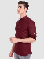 BULL FIRE Men Full Sleeve Roll Up Style Chinese Collar Cotton Kurta
