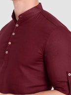 BULL FIRE Men Full Sleeve Roll Up Style Chinese Collar Cotton Kurta