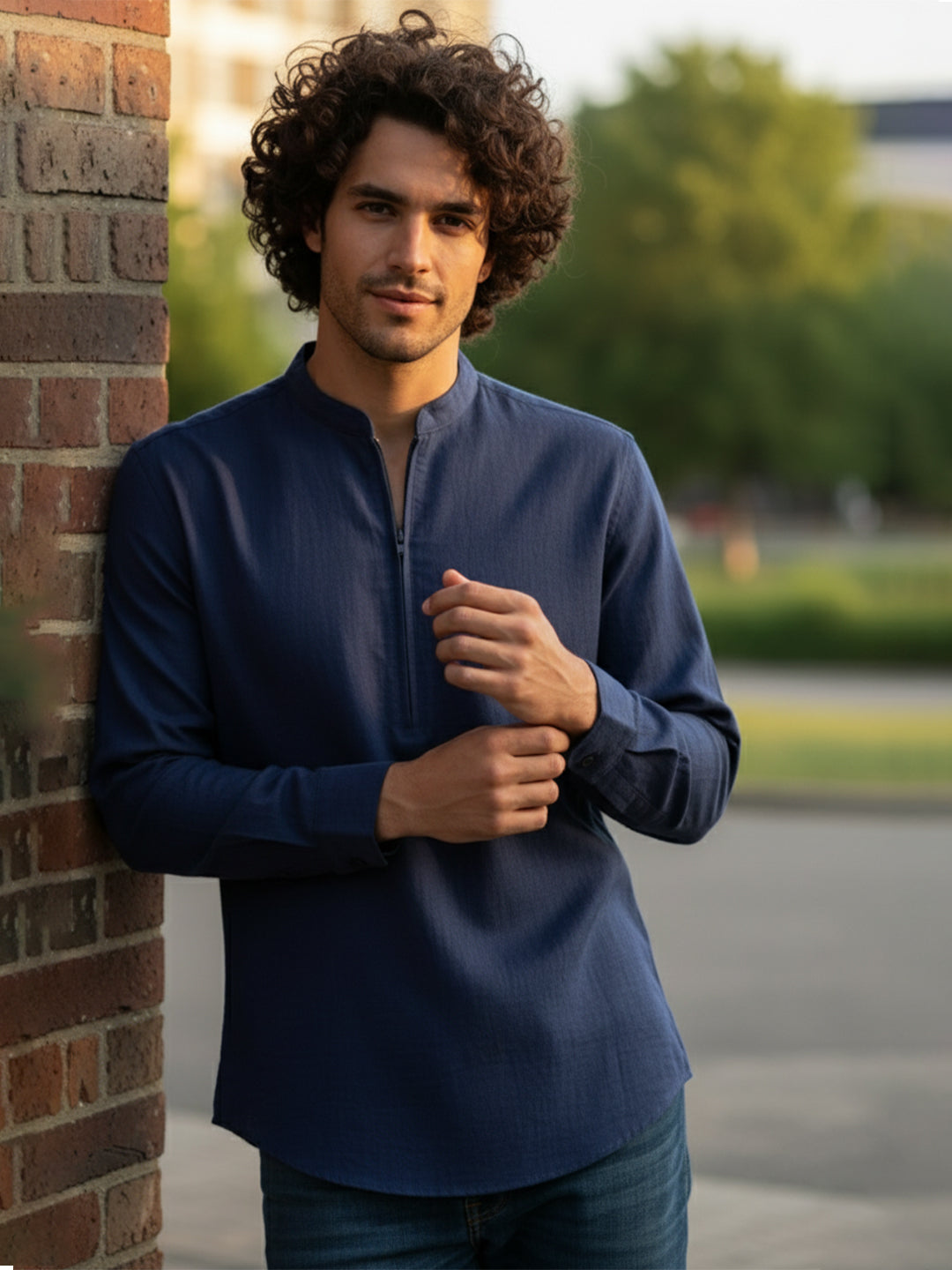 BULL FIRE Zipper Style Pure Cotton Full Sleeve Short Kurta