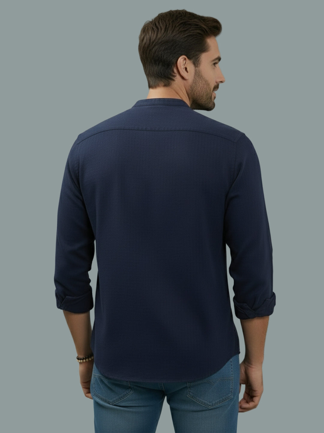 BULL FIRE Chinese Collar Full Sleeve Cotton Regular Fit Shirt For Men