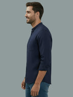 BULL FIRE Chinese Collar Full Sleeve Cotton Regular Fit Shirt For Men