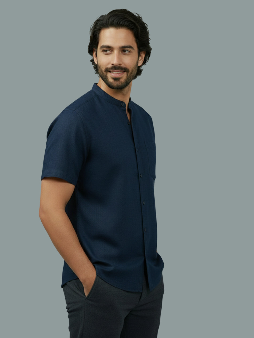 BULL FIRE Half Sleeve Chinese Collar Cotton Regular Fit Shirt For Men