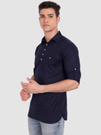 BULL FIRE Men Full Sleeve Roll Up Sleeve Style Spread Collar Pure Cotton Kurta