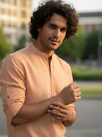 BULL FIRE Zipper Style Pure Cotton Full Sleeve Short Kurta