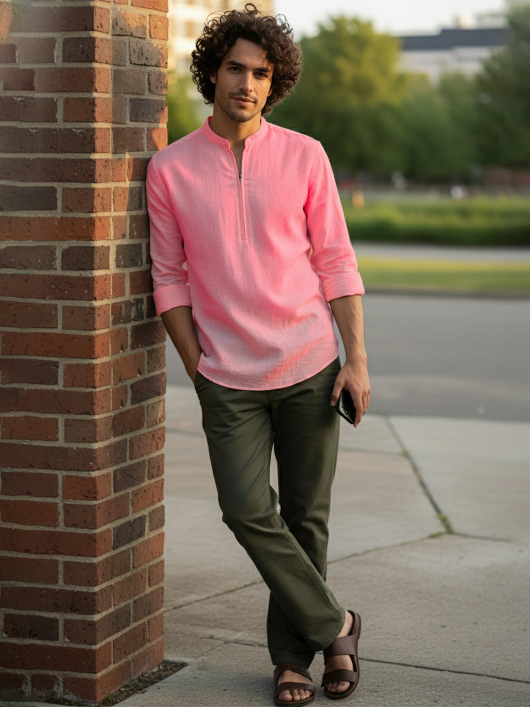 BULL FIRE Zipper Style Pure Cotton Full Sleeve Short Kurta