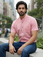 BULL FIRE Half Sleeve Chinese Collar Cotton Regular Fit Shirt For Men