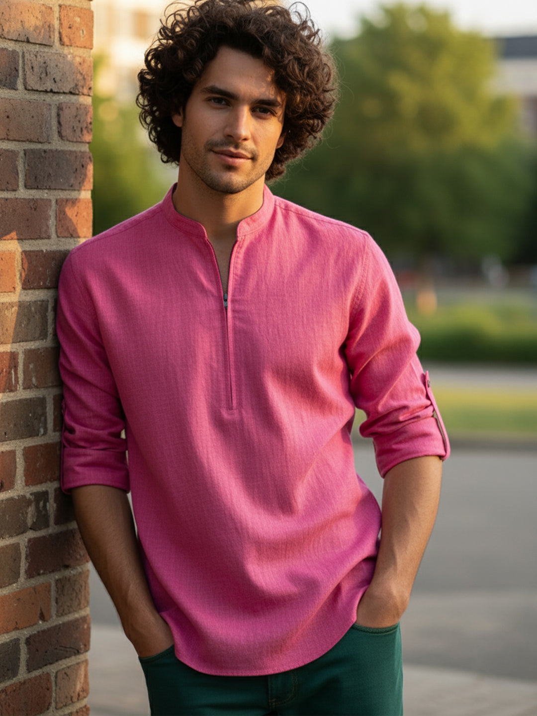 BULL FIRE Zipper Style Pure Cotton Full Sleeve Short Kurta