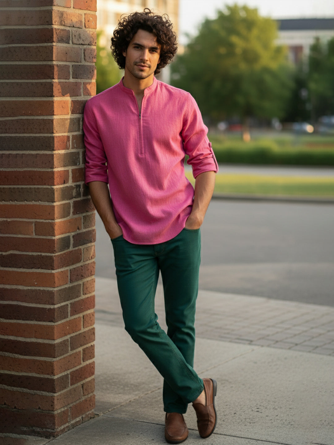 BULL FIRE Zipper Style Pure Cotton Full Sleeve Short Kurta