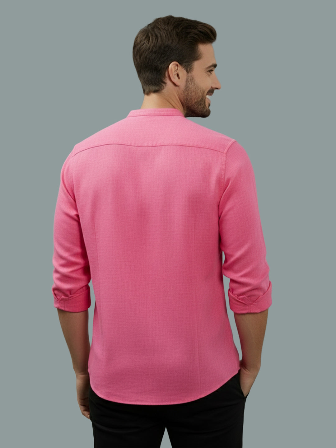 BULL FIRE Chinese Collar Full Sleeve Cotton Regular Fit Shirt For Men