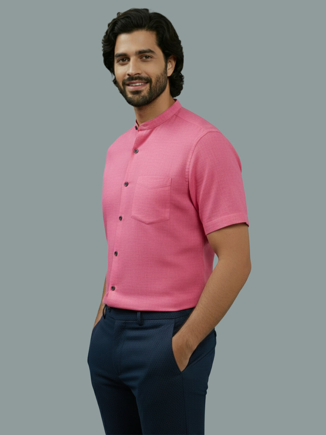 BULL FIRE Half Sleeve Chinese Collar Cotton Regular Fit Shirt For Men