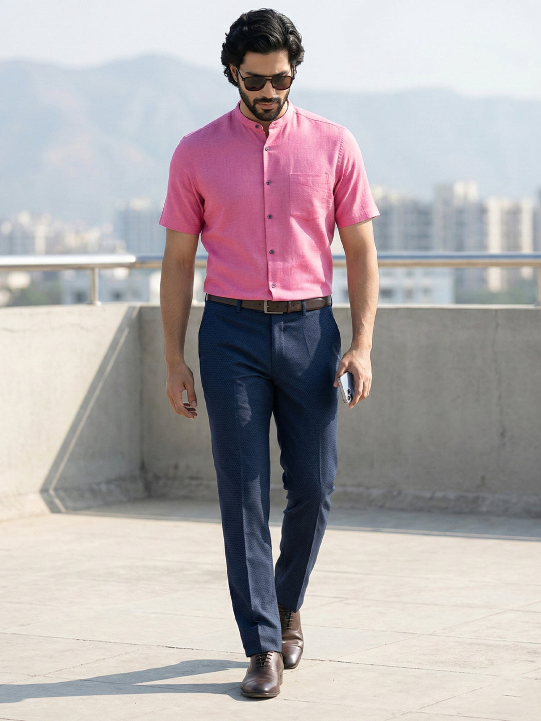 BULL FIRE Half Sleeve Chinese Collar Cotton Regular Fit Shirt For Men