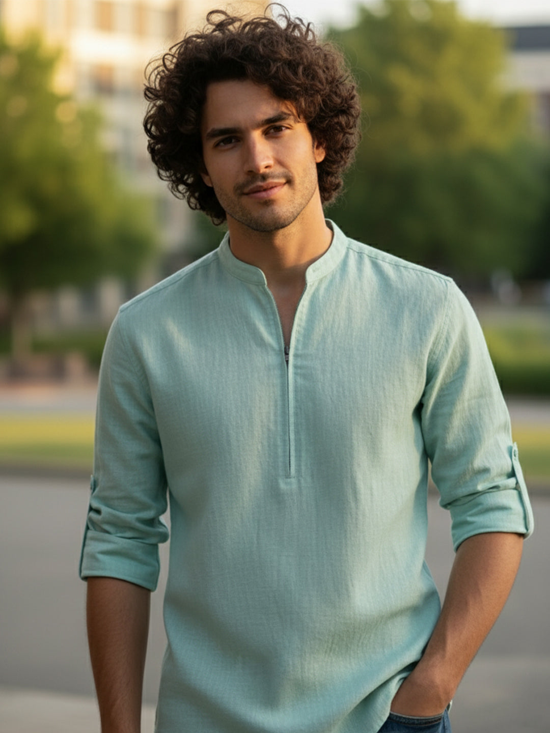 BULL FIRE Zipper Style Pure Cotton Full Sleeve Short Kurta