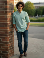 BULL FIRE Zipper Style Pure Cotton Full Sleeve Short Kurta