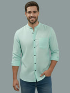 BULL FIRE Chinese Collar Full Sleeve Cotton Regular Fit Shirt For Men