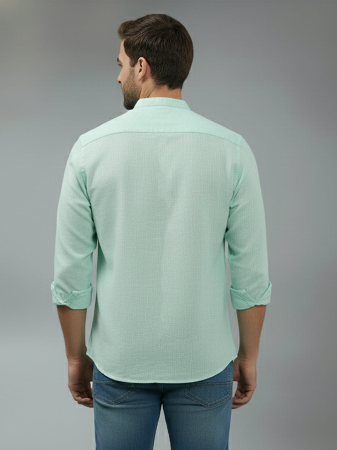 BULL FIRE Chinese Collar Full Sleeve Cotton Regular Fit Shirt For Men