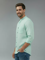 BULL FIRE Chinese Collar Full Sleeve Cotton Regular Fit Shirt For Men