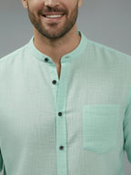 BULL FIRE Chinese Collar Full Sleeve Cotton Regular Fit Shirt For Men
