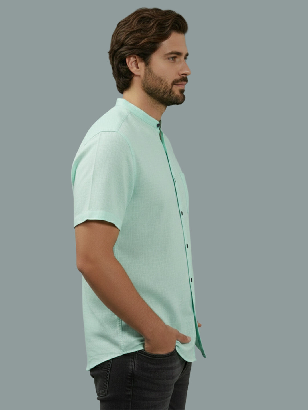 BULL FIRE Half Sleeve Chinese Collar Cotton Regular Fit Shirt For Men
