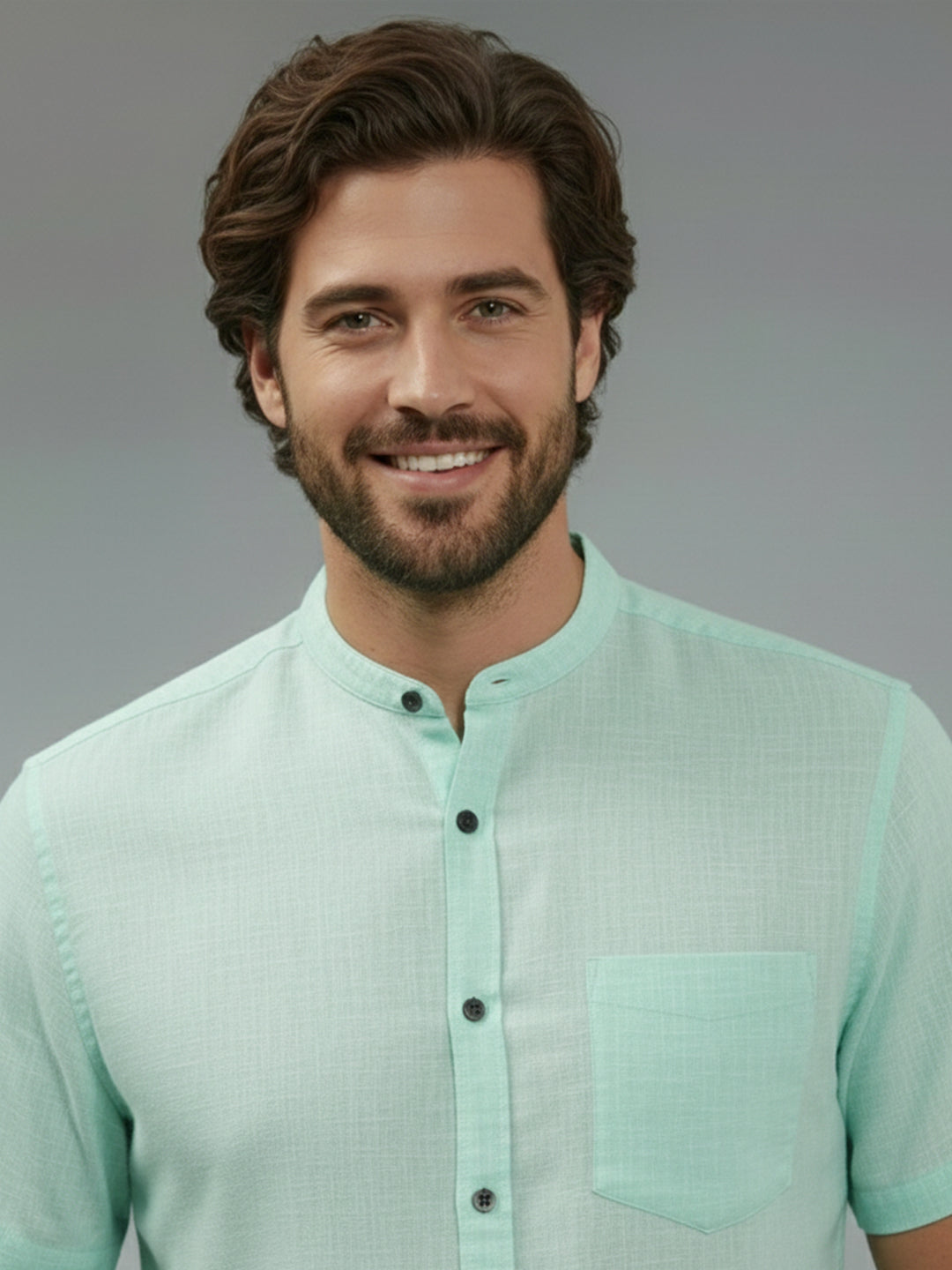 BULL FIRE Half Sleeve Chinese Collar Cotton Regular Fit Shirt For Men