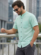 BULL FIRE Half Sleeve Chinese Collar Cotton Regular Fit Shirt For Men