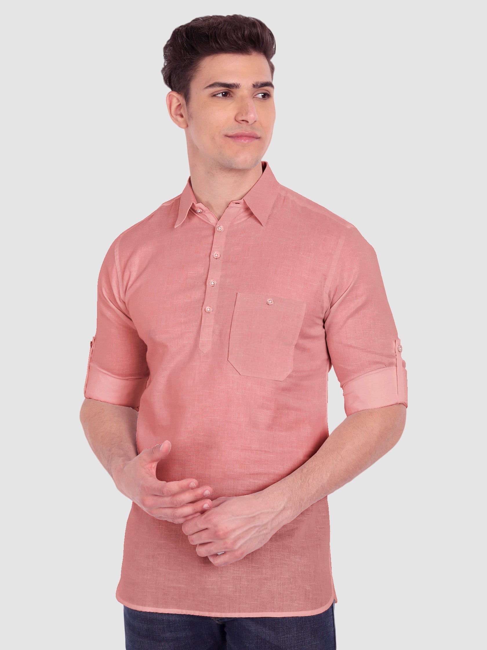 BULL FIRE Men Full Sleeve Roll Up Sleeve Style Spread Collar Pure Cotton Kurta