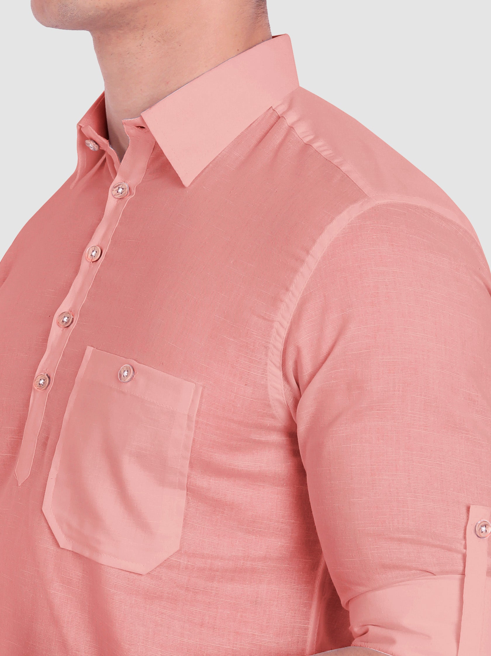 BULL FIRE Men Full Sleeve Roll Up Sleeve Style Spread Collar Pure Cotton Kurta