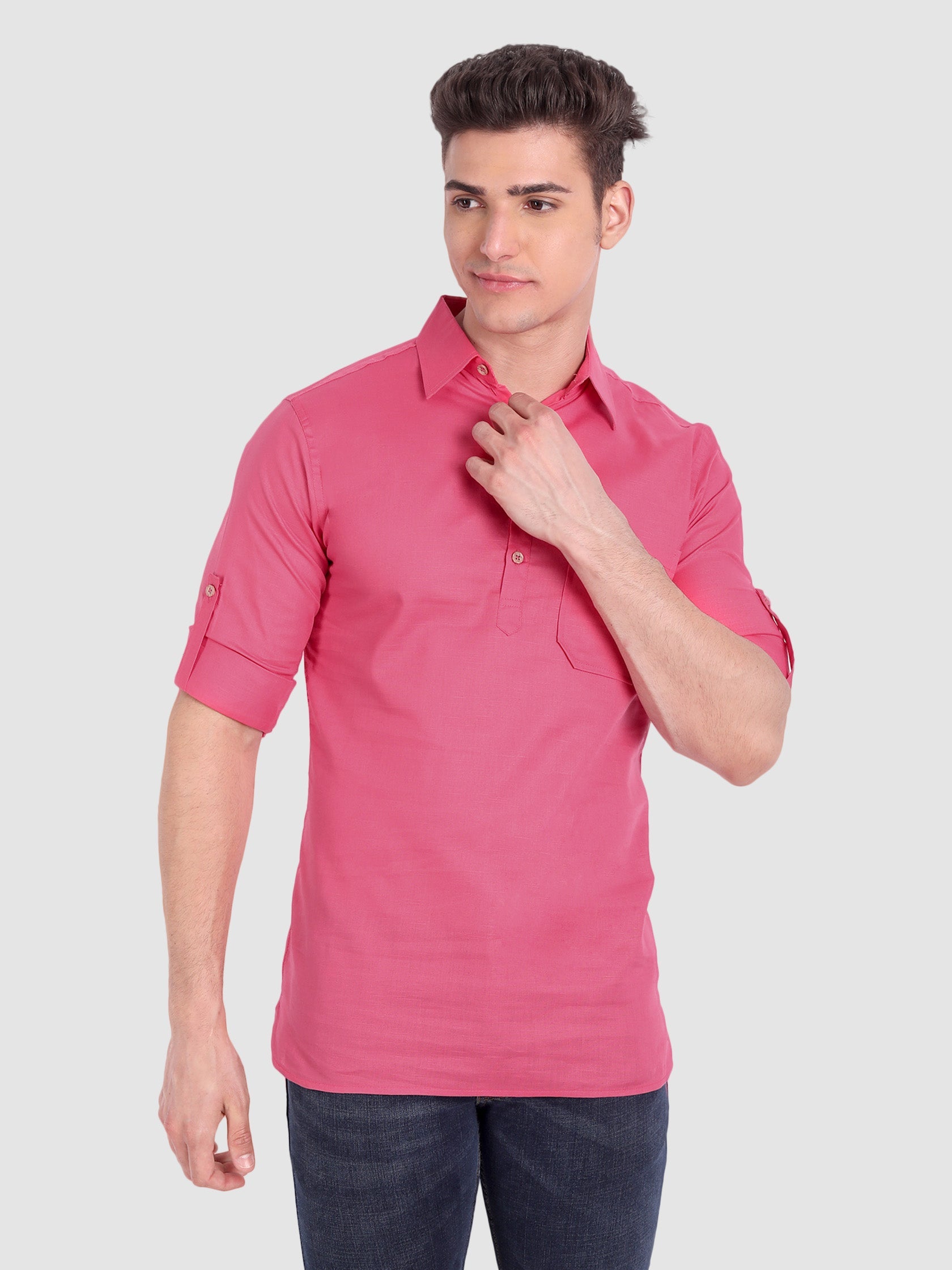 BULL FIRE Men Full Sleeve Roll Up Sleeve Style Spread Collar Pure Cotton Kurta