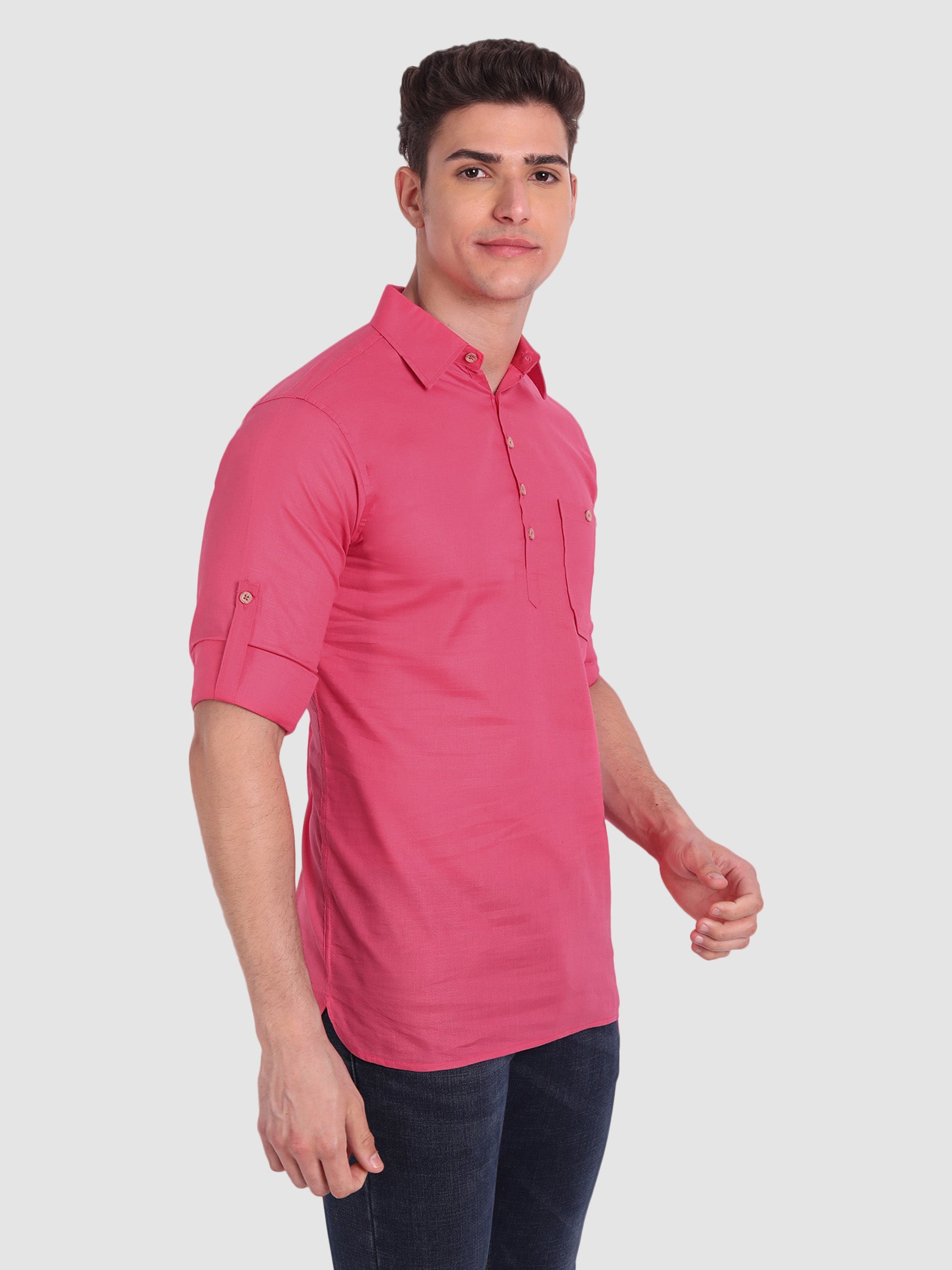 BULL FIRE Men Full Sleeve Roll Up Sleeve Style Spread Collar Pure Cotton Kurta