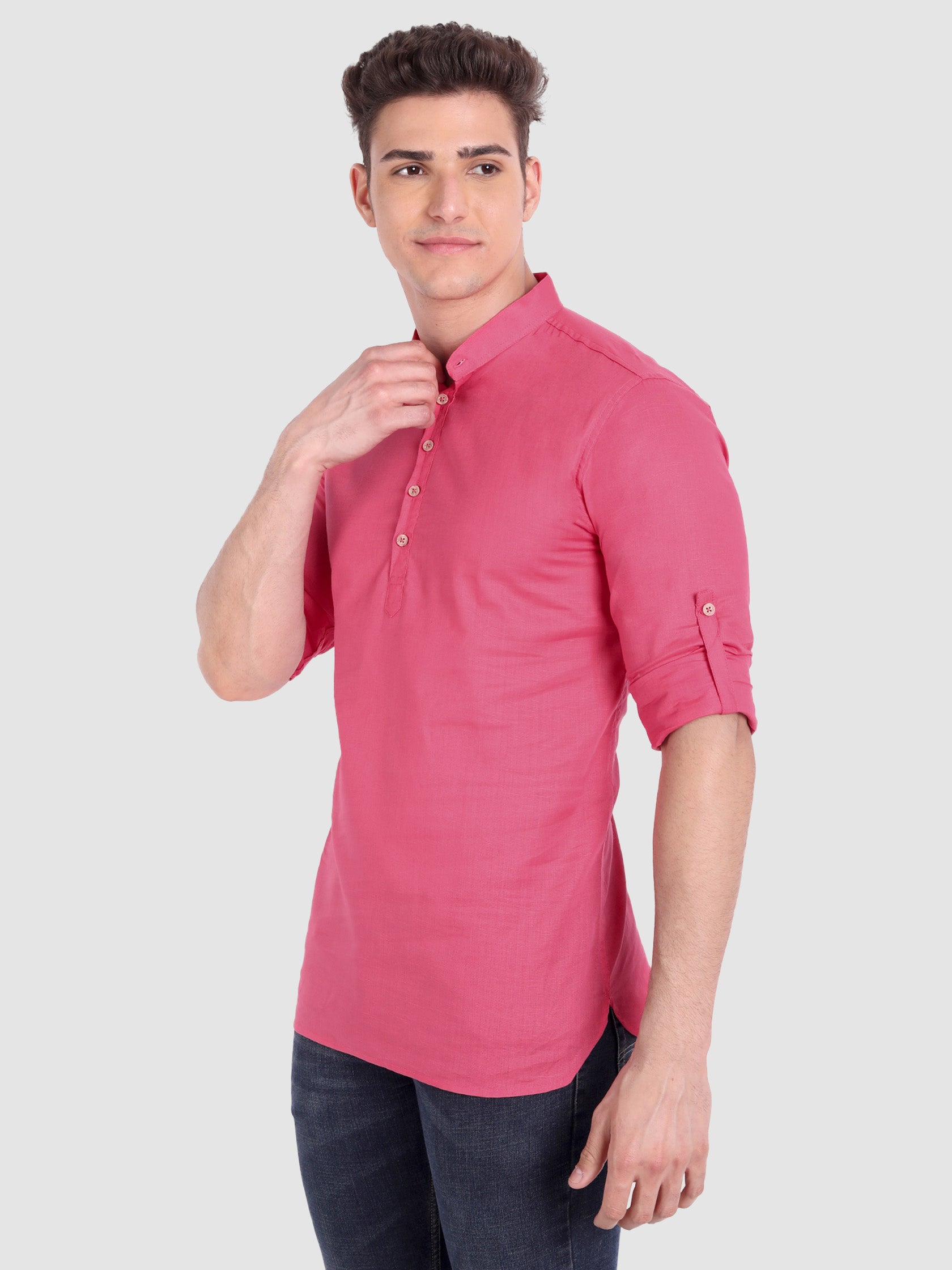 BULL FIRE Men Full Sleeve Roll Up Style Chinese Collar Cotton Kurta