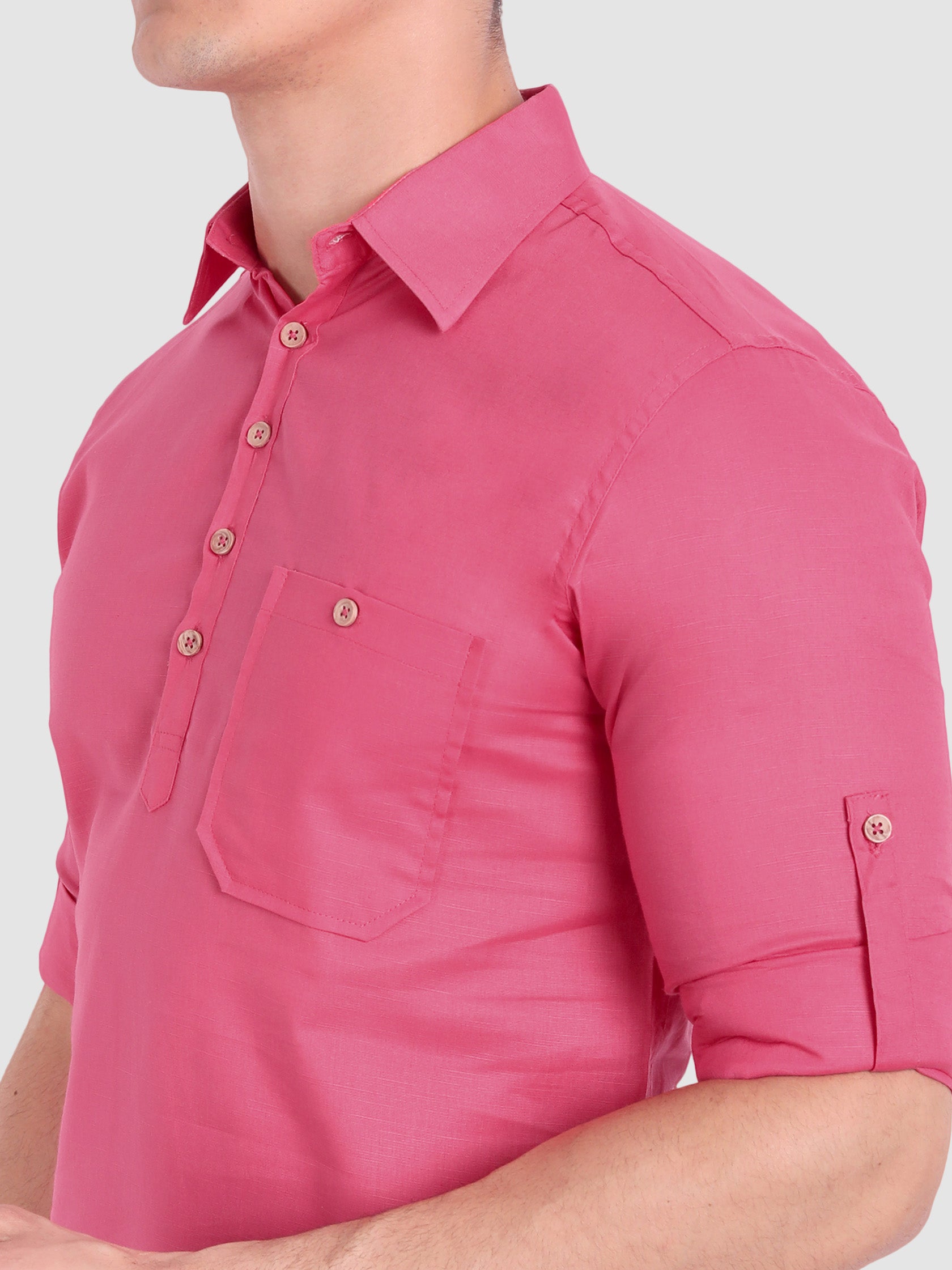 BULL FIRE Men Full Sleeve Roll Up Sleeve Style Spread Collar Pure Cotton Kurta