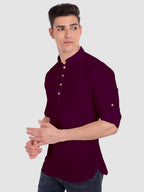 BULL FIRE Men Full Sleeve Roll Up Style Chinese Collar Cotton Kurta