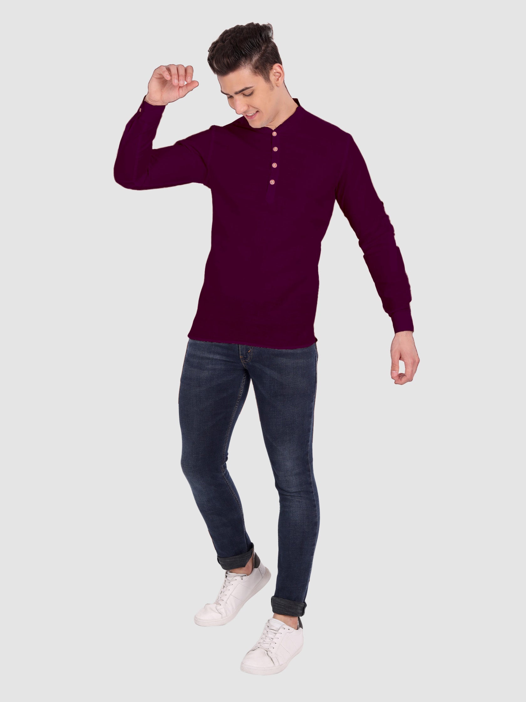 BULL FIRE Men Full Sleeve Roll Up Style Chinese Collar Cotton Kurta
