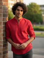 BULL FIRE Zipper Style Pure Cotton Full Sleeve Short Kurta