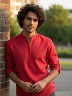 BULL FIRE Zipper Style Pure Cotton Full Sleeve Short Kurta