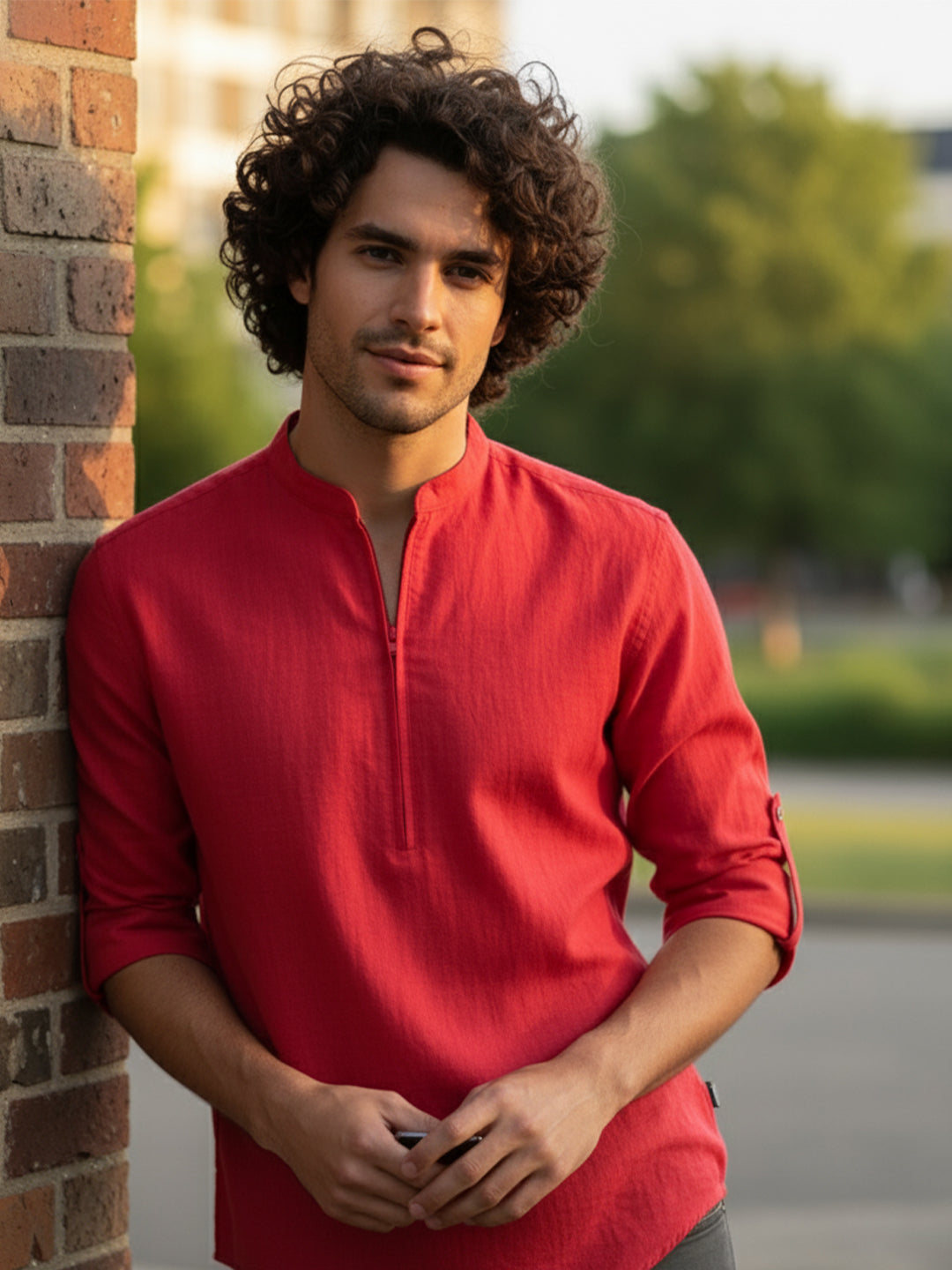 BULL FIRE Zipper Style Pure Cotton Full Sleeve Short Kurta