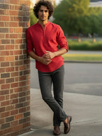 BULL FIRE Zipper Style Pure Cotton Full Sleeve Short Kurta