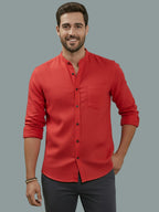 BULL FIRE Chinese Collar Full Sleeve Cotton Regular Fit Shirt For Men