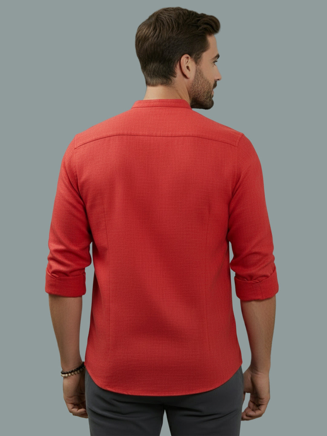 BULL FIRE Chinese Collar Full Sleeve Cotton Regular Fit Shirt For Men