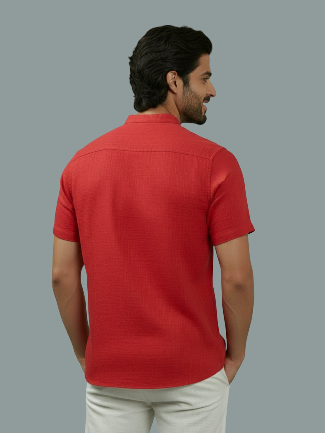 BULL FIRE Half Sleeve Chinese Collar Cotton Regular Fit Shirt For Men