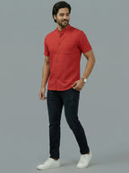 BULL FIRE Half Sleeve Chinese Collar Cotton Regular Fit Shirt For Men