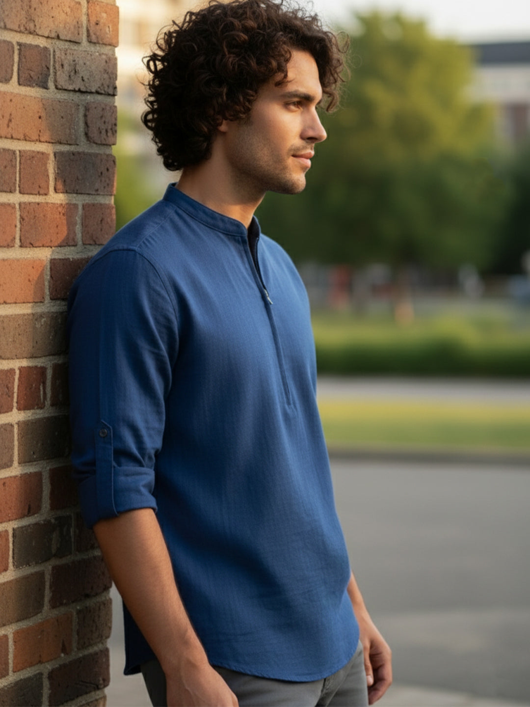 BULL FIRE Zipper Style Pure Cotton Full Sleeve Short Kurta
