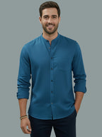 BULL FIRE Chinese Collar Full Sleeve Cotton Regular Fit Shirt For Men