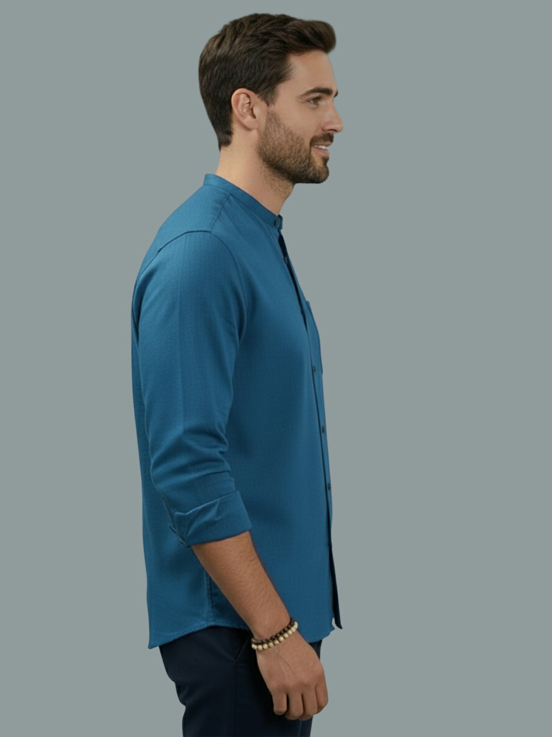 BULL FIRE Chinese Collar Full Sleeve Cotton Regular Fit Shirt For Men