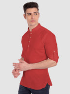 BULL FIRE Men Full Sleeve Roll Up Style Chinese Collar Cotton Kurta
