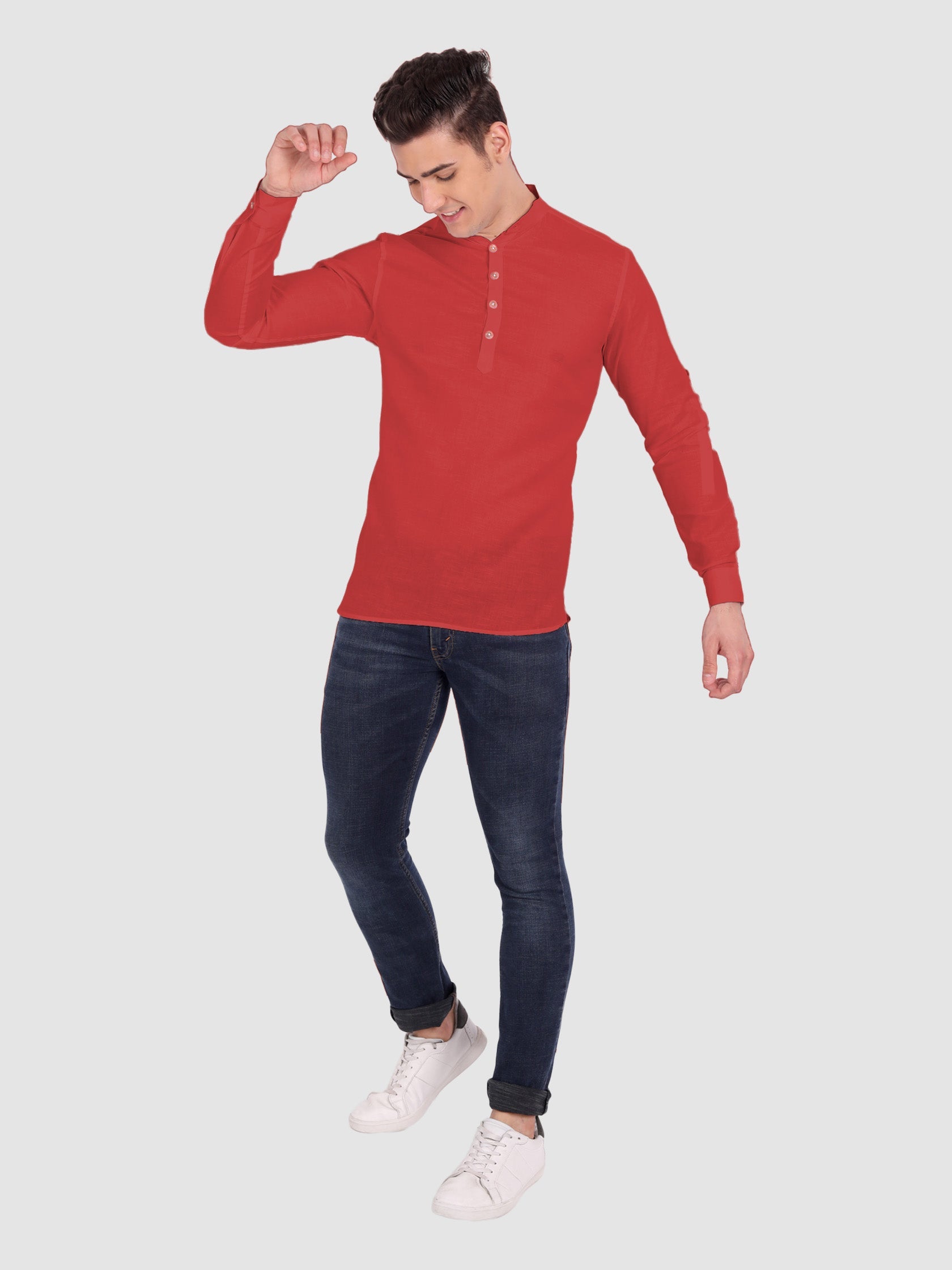 BULL FIRE Men Full Sleeve Roll Up Style Chinese Collar Cotton Kurta