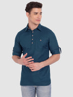 BULL FIRE Men Full Sleeve Roll Up Sleeve Style Spread Collar Pure Cotton Kurta